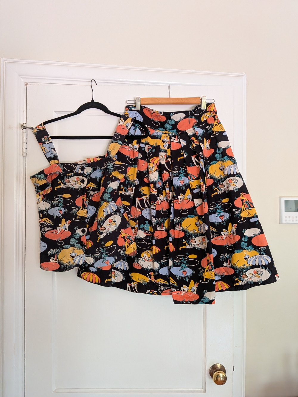 Emily and Fin Modcloth Mid-century Pool Print Full Skirt & Sleeveless Blouse